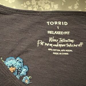 Torrid Charcoal Top with Floral Detail
